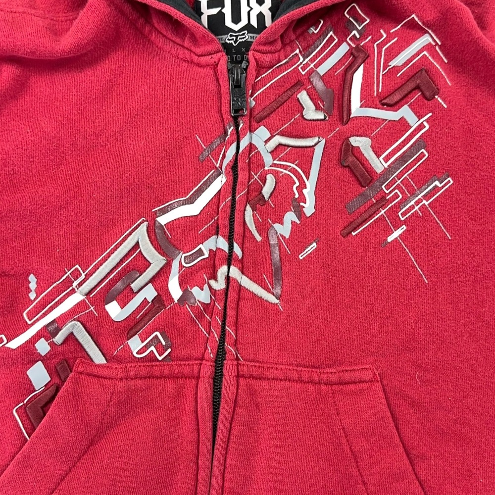 Fox Racing Kids Red Full Zip Hoodie Graphic Logo Sweatshirt S - Picture 3 of 7